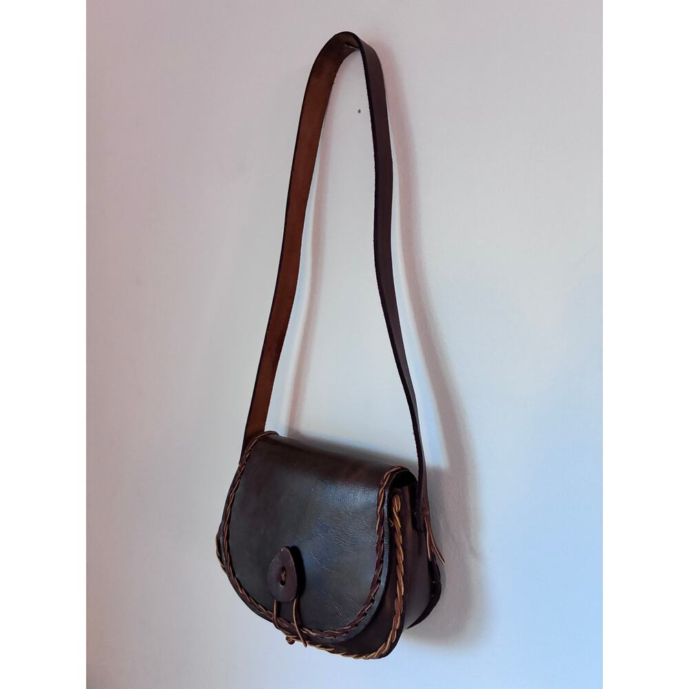 Vintage Handmade Brown Leather Saddle Bag Crossbody | Boho Western Artisan Purse - Picture 2 of 16